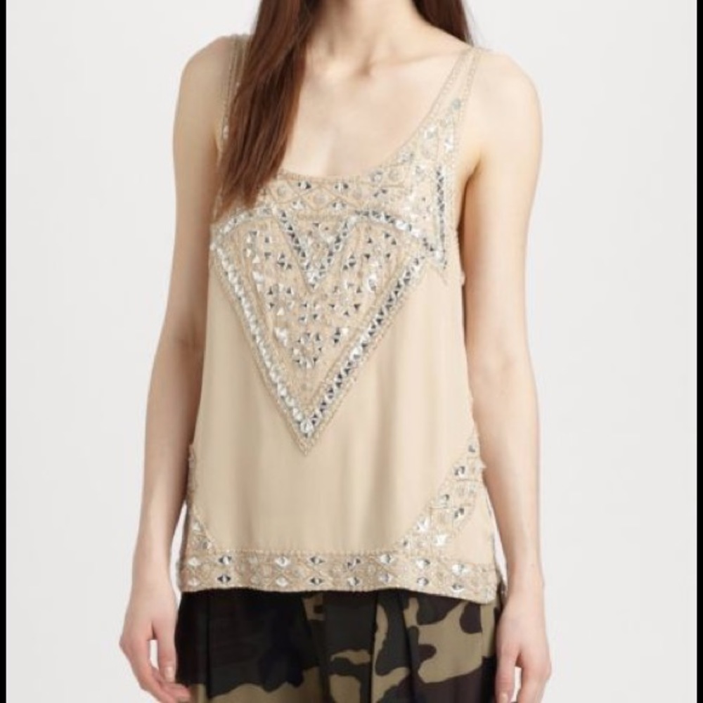 Haute Hippie Silk Embellished Tank